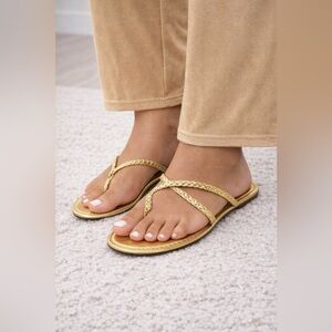 Gold Flip Flop Flat Sandals